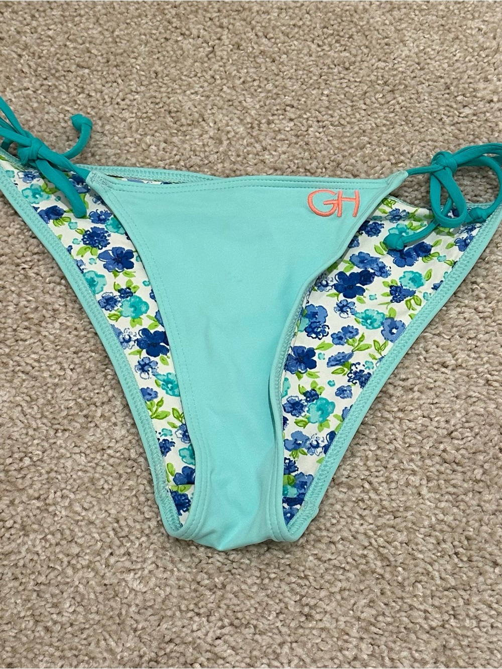Gilly Hicks Teal Floral Reversible Tie-Side Bikini Bottom